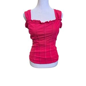 Willow + Root Hot Pink Ruffle Trim Corset Top Sleeveless Square Neck Small